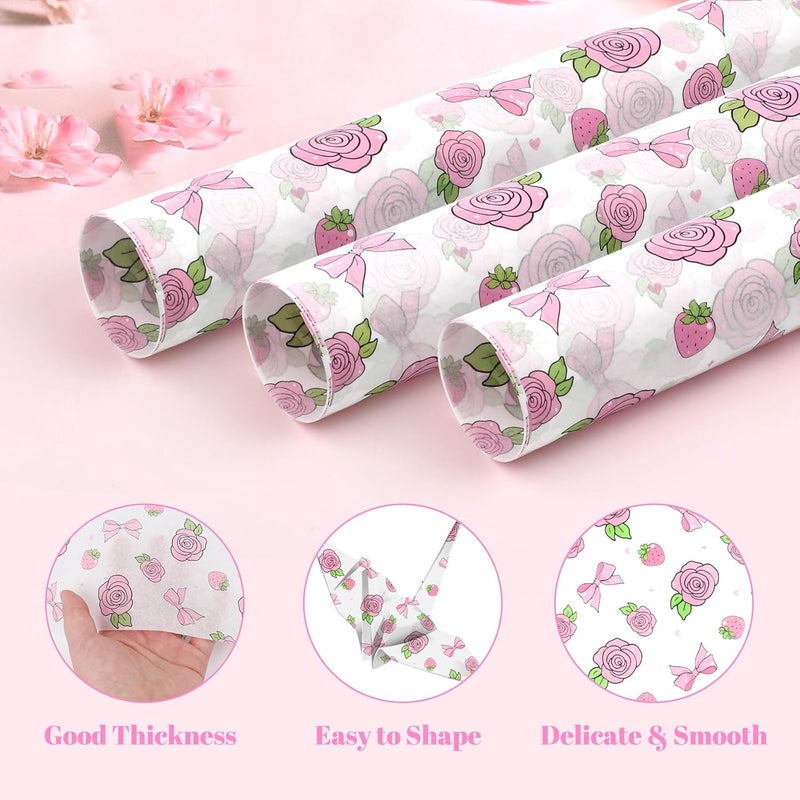 Ethanberg 60 Sheets Gift Wrapping Tissue Paper Bulk, Pink Rose Bow Tissue Paper for Gift Bags, Decorative Art Papers for DIY Crafts Wedding Birthday Baby Showers Holiday Party Decor, 20x14 Inches - Image 3